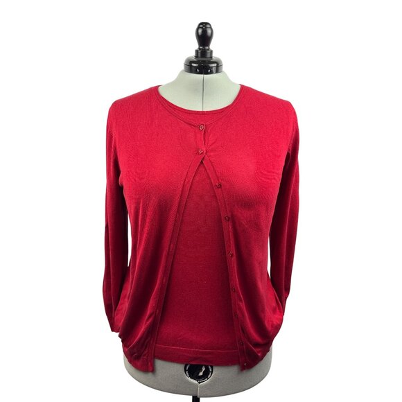 Women’s August Silk Size 1X Red Long Sleeve Cardigan and Sleeveless Shirt Set - Picture 1 of 7